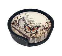 Sfondo musicale con arpa e farfalla set sottobicchiere stampato, con supporti, 6 pezzi. Adatto per tavoli da pranzo, arredamento cucina e tavolini.