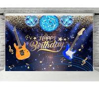 Sfondo musicale di compleanno 1,8 x 1,2 m Rock and Roll Happy Birthday Banner, decorazione per feste musicali, palla da discoteca, sfondo chitarra, compleanno, festival, concerto, scenografia, servizi