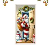 Sfondo natalizio, 2,1 x 0,9 m, con Babbo Natale e pupazzo di neve, arazzo natalizio, per foto di famiglia, feste, compleanni, casa, porta