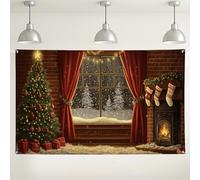 Sfondo natalizio accogliente per camino, decorazioni invernali per interni, scena rossa e verde calda per fotografie, forniture per feste, 180 x 109 cm