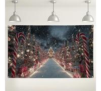 Sfondo natalizio con bastoncini di zucchero, decorazioni natalizie per feste invernali nel paese delle meraviglie, sfondo fotografico per interni ed esterni, per celebrazioni stagionali, 180 x 109 cm