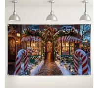 Sfondo natalizio con bastoncini di zucchero, decorazioni natalizie per feste nel paese delle meraviglie invernali, sfondo fotografico per interni ed esterni, per eventi festivi, 180 x 109 cm