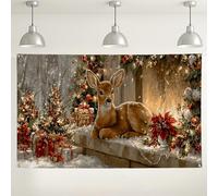 Sfondo natalizio con cervi nel paese delle meraviglie invernale, decorazione rustica per feste di Natale, accogliente sfondo fotografico per interni ed esterni, per eventi festivi, 180 x 109 cm