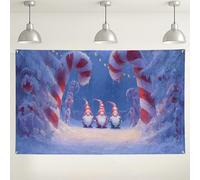 Sfondo natalizio con gnomo e bastoncini di zucchero, decorazioni per feste nel paese delle meraviglie invernali, sfondo blu rosso per interni ed esterni, per eventi festivi, 180 x 109 cm