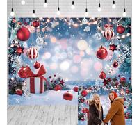 Sfondo natalizio con scritta "Merry Christmas" e fiocco di neve e paese delle meraviglie, sfondo fotografico per l'inverno, Natale, Capodanno, feste in famiglia, decorazioni (213,4 x 152,4 cm)
