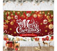 Sfondo natalizio con sfondo rosso, decorazioni natalizie con palla di Natale extra large Merry Christmas Ball Cane, poster da appendere, per inverno, Capodanno, casa, vigilia della parete, decorazione