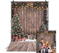 Sfondo natalizio da parete in legno con fiocchi di neve, albero di Natale, rustico, pavimento in legno, sfondo fotografico, decorazione per feste di famiglia, striscione per foto, 1,8 x 2,4 m