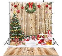 Sfondo natalizio da parete in legno per fotografie, sfondo natalizio in legno, albero di Natale, neve, parete, decorazione per feste di Natale, striscioni fotografici (150 x 210 cm)