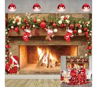 Sfondo natalizio per caminetto per fotografia, 1,8 x 1,5 m, Babbo Natale, calza, regali di Capodanno, sfondo natalizio per camino, decorazioni per feste di famiglia e foto