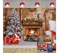 Sfondo Natalizio per Fotografia - Tema Camino, Buon Natale, Vigilia, Alberi, Regali - Decorazione Festa di Famiglia 2,1x1,5 m