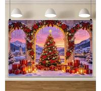 Sfondo natalizio tramonto su montagna innevata striscione feste 3x2m