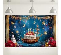 Sfondo nautico per torta di compleanno, decorazioni per cabina fotografica a tema oceano, sfondo per feste e feste di compleanno per feste ed eventi, 180 x 109 cm
