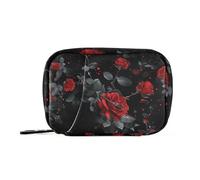 Sfondo nero con rose rosse che cadono lentamente sacchetti per pillole da viaggio riutilizzabili con scomparti staccabili organizer da viaggio riutilizzabili per medicine da viaggio per borsa