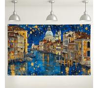 Sfondo notturno dei canali di Venezia, decorazione artistica da parete con cielo stellato, sfondo per eventi fotografici, scena romantica per interni ed esterni, per feste e celebrazioni, 180 x 109 cm