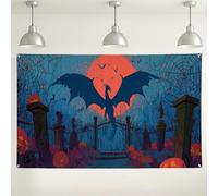 Sfondo notturno spettrale di Halloween, decorazione da parete con drago stregato del cimitero, perfetto per fotografie di feste, forniture per stand festival autunnali, 180 x 109 cm