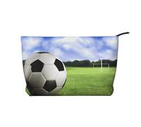 Sfondo palla da calcio chiusura a cerniera borsa trucco velluto a coste organizzatore multifunzionale 22x7x17cm per viaggi campeggio vacanze fitness, Nero , Taglia unica