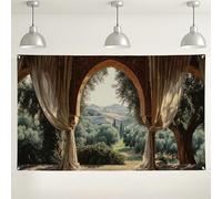 Sfondo panoramico con vista sul giardino, decorazione vintage per fotografia, elegante accessorio per feste all'aperto e interni, 180 x 109 cm