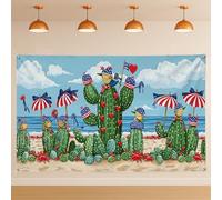 Sfondo patriottico con cactus sulla spiaggia, sfondo fotografico estivo con natura estiva, decorazione per cabina fotografica a tema oceano per interni ed esterni, per celebrazione del 4 luglio, 180 x