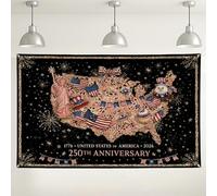 Sfondo patriottico con mappa degli Stati Uniti, sfondo nero in stile vintage con elementi rossi bianchi e blu, decorazione per feste per il 250° anniversario, per eventi interni ed esterni, 180 x 109