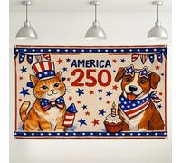 Sfondo patriottico da parete con animali, divertenti decorazioni per feste con animali, rosso, bianco e blu, carino sfondo fotografico per interni ed esterni, per celebrazioni del giorno