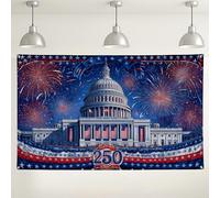 Sfondo patriottico da parete con fuochi d'artificio americani, design con edificio del Campidoglio degli Stati Uniti, sfondo fotografico per interni ed esterni, per celebrazioni del giorno