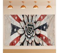 Sfondo patriottico da parete con piante grasse, decorazioni vintage americane per feste, sfondo per interni ed esterni in stile stellato, per fotografia, feste primaverili, 180 x 109 cm