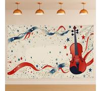 Sfondo patriottico da parete con violino, decorazioni artistiche per feste folk americane, per interni ed esterni, forniture per cabina fotografica per l'estate del 4 luglio, 180 x 109 cm
