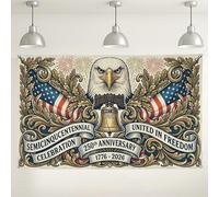 Sfondo patriottico da parete, design vintage con aquila e campana della libertà, sfondo rosso, bianco e blu, per festa del 250° anniversario, decorazione per il giorno dell'indipendenza, 180 x 109 cm