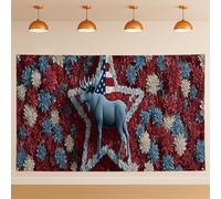 Sfondo patriottico da parete floreale, decorazione rustica con alce USA, sfondo festivo per interni ed esterni, per fotografia, forniture per il giorno dell'indipendenza, 180 x 109 cm