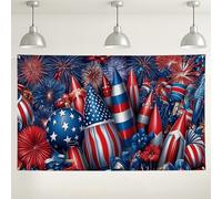 Sfondo patriottico ispirato ai fuochi d'artificio, sfondo fotografico con motivo a stelle rosse e blu, decorazioni per feste del quarto luglio, forniture per feste per interni ed esterni, 180 x 109 cm