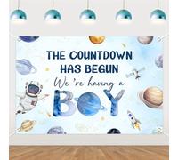 Sfondo per baby shower a tema astronauta The Countdown Has Begun We're Having a Boy Sfondo Space Planets Rocket Galaxy Fotografia Sfondo per ragazzo Baby Shower Forniture 1,5 x 0,9 m