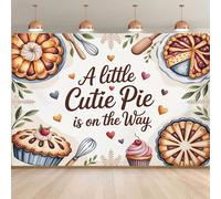 Sfondo per baby shower "Cutie Pie" â Striscione per photo booth a tema cupcake e dessert "Un piccolo tesoro sta arrivando", compatibile con tutti i