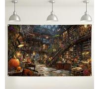 Sfondo per biblioteca autunnale, accogliente decorazione vintage per libreria, sfondo perfetto per fotografie autunnali, feste di Halloween e celebrazioni del Ringraziamento, 180 x 109 cm