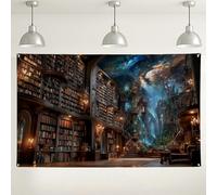 Sfondo per biblioteca fantasy, libreria incantata, sfondo fotografico artistico, decorazione magica per interni per eventi, ideale per feste e celebrazioni, 180 x 109 cm