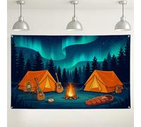 Sfondo per campeggio e avventura, scena della foresta con tenda arancione, accoglienti decorazioni all'aperto per feste, sfondo fotografico autunnale natura 180 x 109 cm