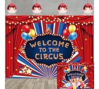 Sfondo per carnevale e circo, con scritta "Welcome to the Circus", sfondo rosso con stelle glitterate, per feste di compleanno, sfondo fotografico, carnevale, decorazione per feste di compleanno, 2,3