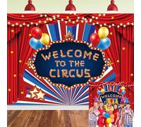 Sfondo per carnevale e circo, con scritta "Welcome to the Circus", sfondo rosso con stelle glitterate, per feste di compleanno, sfondo fotografico, carnevale, decorazione per feste di compleanno (2,8