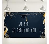 Sfondo per celebrazione della laurea, elegante decorazione per feste in oro blu navy elegante per cabina fotografica, forniture per cerimonie di laurea, sfondo per eventi tutto l'anno, 180 x 109 cm
