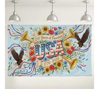 Sfondo per celebrazione della libertà americana, design floreale vintage con aquila e corna, decorazioni colorate per feste per il giorno dell'indipendenza e gli eventi del giorno della commemorazione