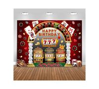 Sfondo per compleanno a tema casinò, 7x5 piedi, nero e rosso, Las Vegas.