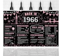 Sfondo per compleanno Back in 1966, decorazioni per il 60° compleanno per uomini e donne, grande striscione retrò del 1966, oggetti di scena fotografici per il 60° anniversario (nero e rosa, 1966)
