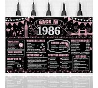 Sfondo per compleanno Back in 1986, decorazioni per il 40° compleanno per uomini e donne, grande striscione retrò del 1986, oggetti di scena fotografici per il 40° anniversario (nero e rosa, 1986)