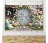 Sfondo per decorazioni pasquali, porta vintage in legno Uova di Pasqua e floreale sfondo fotografico, sfondo pasquale per feste 270x180cm Vinyle
