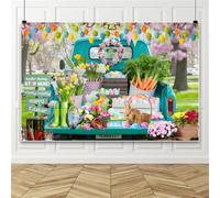 Sfondo per decorazioni pasquali, Sfondo con uova di Pasqua ghirlanda coniglietti e camioncino, sfondo pasquale per festa 220x150cm Vinyle