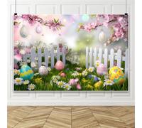 Sfondo per decorazioni pasquali, uova di Pasqua siepi prato fiori sfondo fotografico, Fondale per feste di pasquale 300x250cm Vinyle