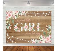 Sfondo per doccia per bambino in legno rustico 83pol * 59pol - Una dolce bambina sta arrivando Decorazioni per feste di doccia per bambini Banner con fiori rosa per bambina per foto studio 1 pz (39 po