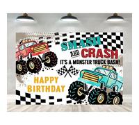 Sfondo per festa di compleanno a tema camion per bambini, compatibile con decorazioni per auto Monster Jam con fiamme ardenti e banner per photo