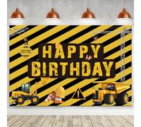 Sfondo per Festa di Compleanno a Tema Costruzione - Decorazione Discarica 70.8x45in - Fotografia Camion, Trattore, Escavatore - Favore per Festa