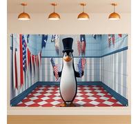 Sfondo per feste a tema pinguino patriottico, divertente decorazione per interni ed esterni, allegro ricordo giorno dell'indipendenza, forniture fotografiche 180 x 109 cm