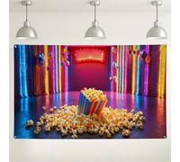 Sfondo per feste con popcorn, decorazioni colorate e divertenti, vivace sfondo fotografico per interni ed esterni, per eventi a tema film, festival, 180 x 109 cm
